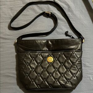 Jaclyn Smith Elegant Black Leather  Quilted Crossbody Bag